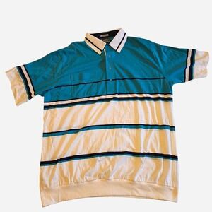 Vintage Tail polo shirt in teal, white, and navy stripe pattern